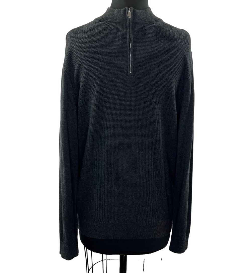 HUGO BOSS Dark Gray Slim Fit Extra Fine Merino Wool Pullover Knit Sweater Size M